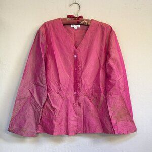 Judy Tampa Womens Medium V-Neck Long Sleeve Silk Shirt/Jacket Pink Lightweight
